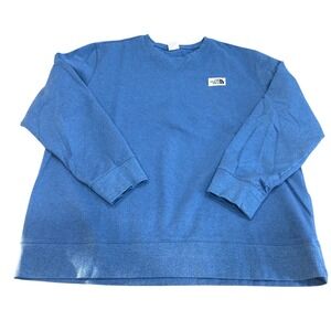 The North Face Mens XXL Blue Crewneck Sweatshirt Pullover Logo Patch Heathered